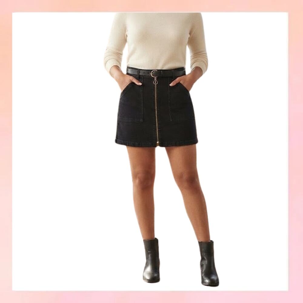 Madewell Black Denim Zip Front Mini Skirt Size 28